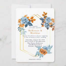 Invitación Dusty Blue y Rusty Peony Floral Gold Boda