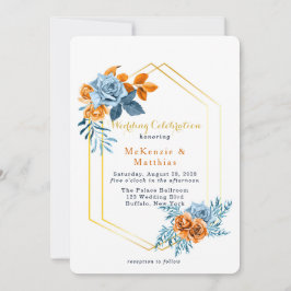 Invitación Dusty Blue y Rusty Peony Floral Gold Boda