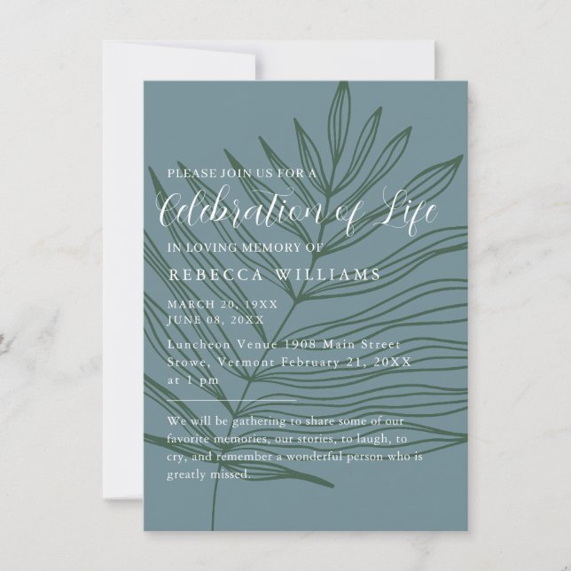 Invitación Dusty Blueish Minimal Celebración de la Vida (Anverso)