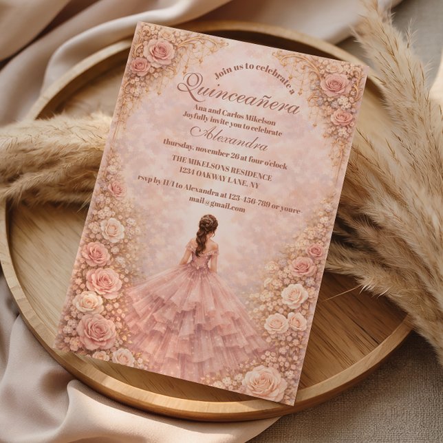 Invitación Dusty Blush Rose Garden Quinceañera (Subido por el creador)