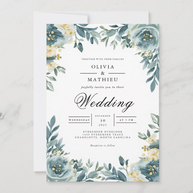 Invitación Dusty Boda del arco floral Verde azulado (Anverso)