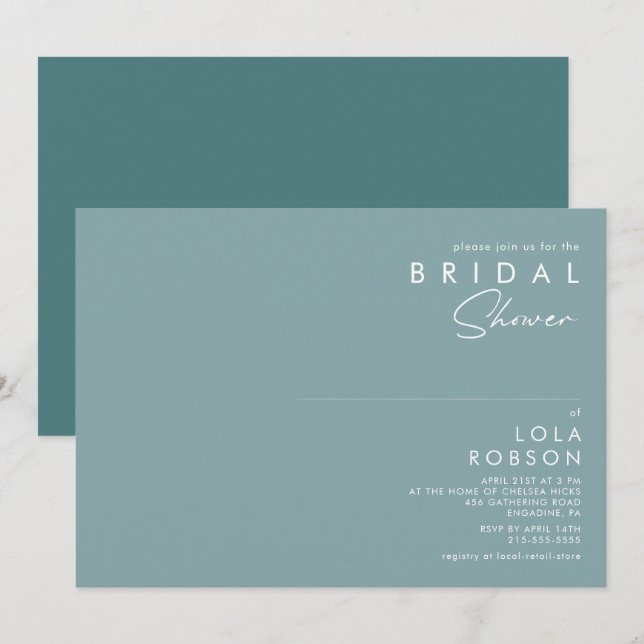 Invitación Dusty Boho | Ducha azul y verde para las novias (Anverso / Reverso)