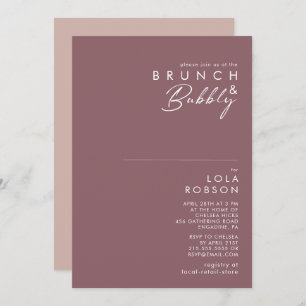 Invitación Dusty Boho morado y Rosa brunch y ducha burbujeant