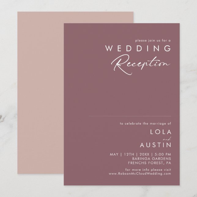 Invitación Dusty Boho | Recepción de Boda Morada y Rosa (Anverso / Reverso)