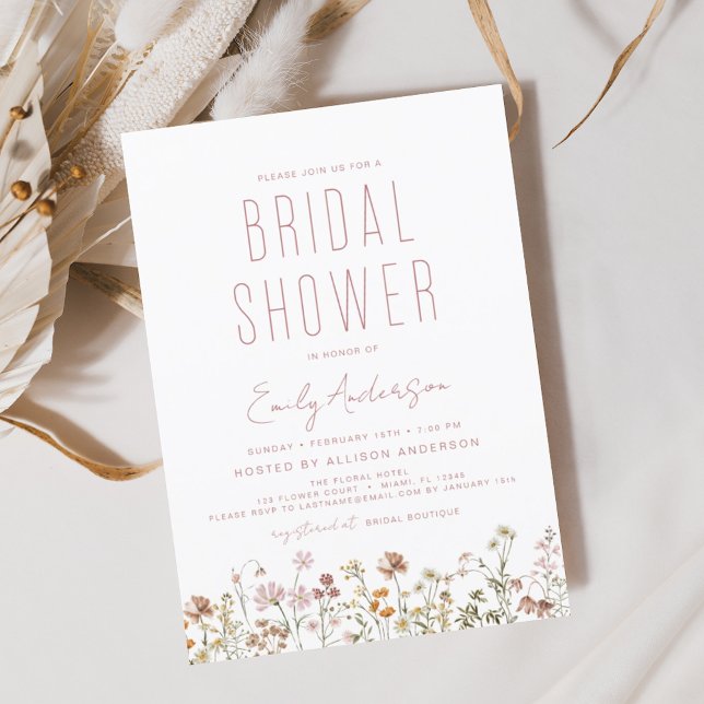 Invitación Dusty Boho Rosa Wildflower Ducha de novias (Subido por el creador)