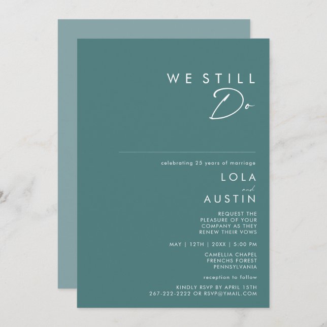 Invitación Dusty Boho | Verde y Azul Aún Vemos Renovación (Anverso / Reverso)