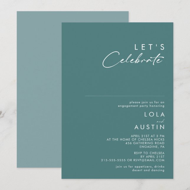 Invitación Dusty Boho | Verde y Azul Celebremos (Anverso / Reverso)