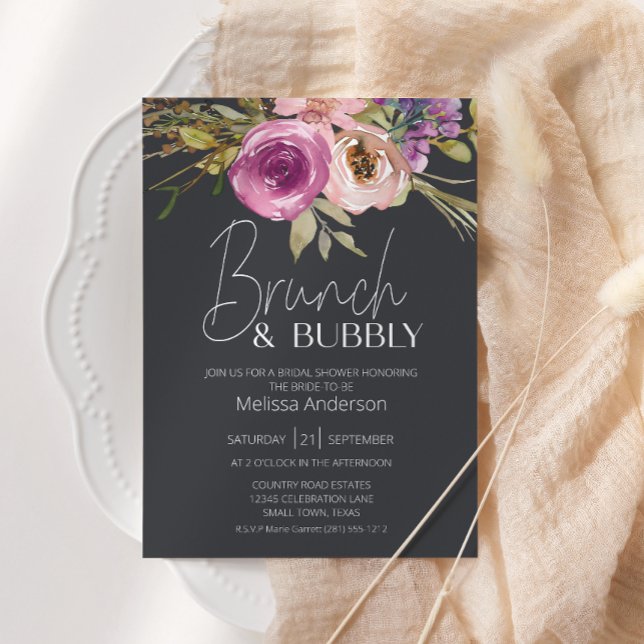 Invitación Dusty brunch de novias con carbón vegetal púrpura  (Subido por el creador)