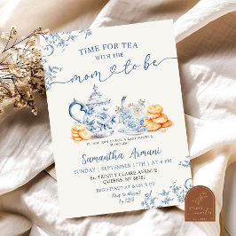 Invitación Dusty Bue Chinoiserie Baby Shower Tea Fiesta