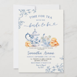 Invitación Dusty Bue Chinoiserie Bridal Shower Tea Fiesta