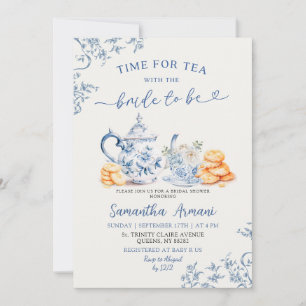 Invitación Dusty Bue Chinoiserie Bridal Shower Tea Fiesta