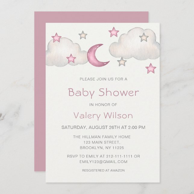 Invitación Dusty Chica rosado Baby Shower (Anverso / Reverso)