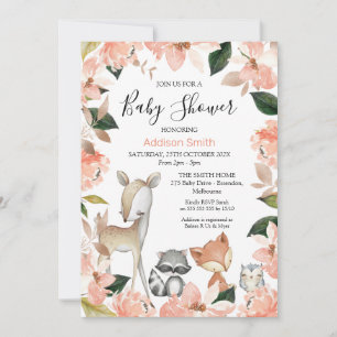 Invitación Dusty Chicas Florales Rosa Woodland Baby Shower In