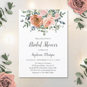 Invitación Dusty Coral Eucalyptus Ducha Botánica de Novias