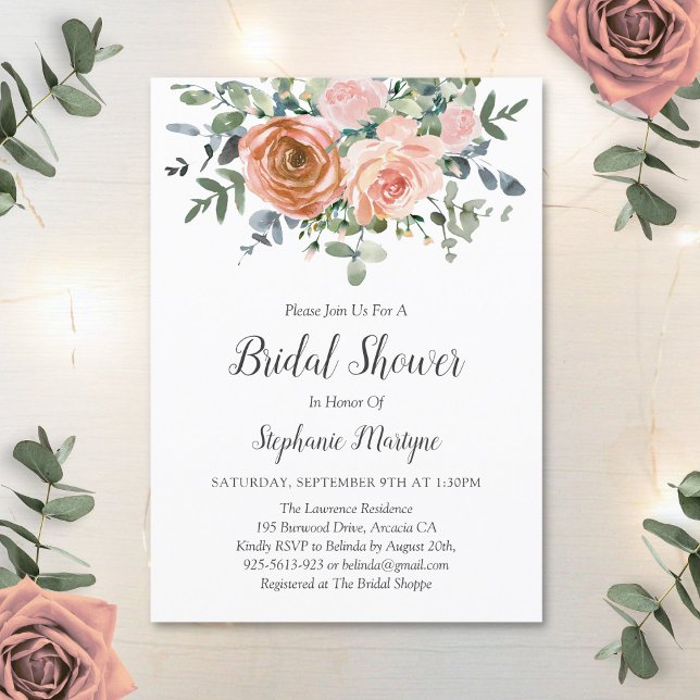 Invitación Dusty Coral Eucalyptus Ducha Botánica de Novias (Subido por el creador)