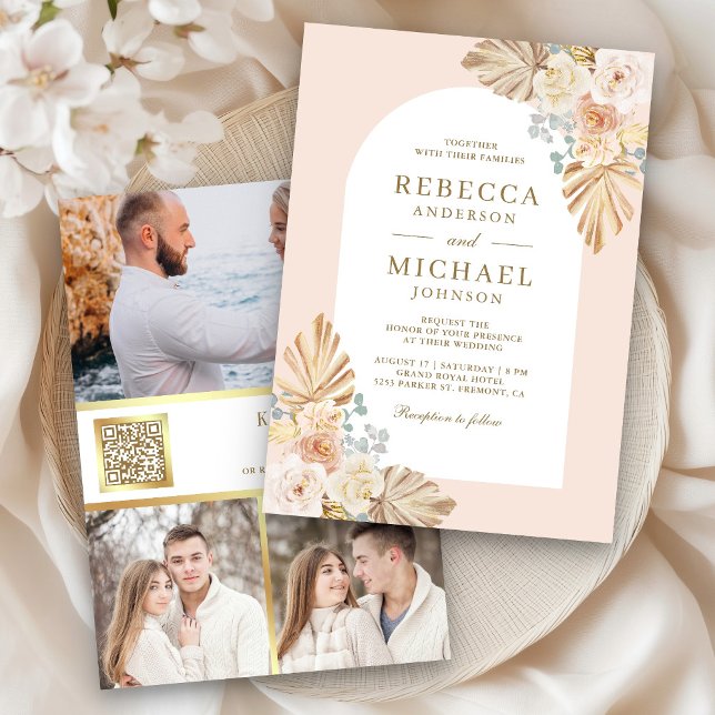 Invitación Dusty Earthy Floral Arch Código QR Boda de fotogra (Subido por el creador)
