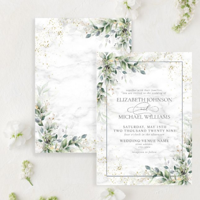 Invitación Dusty Eucalyptus Boda Botánico de Oro Verde I (Subido por el creador)