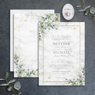Invitación Dusty Eucalyptus Boda Botánico de Oro Verde I