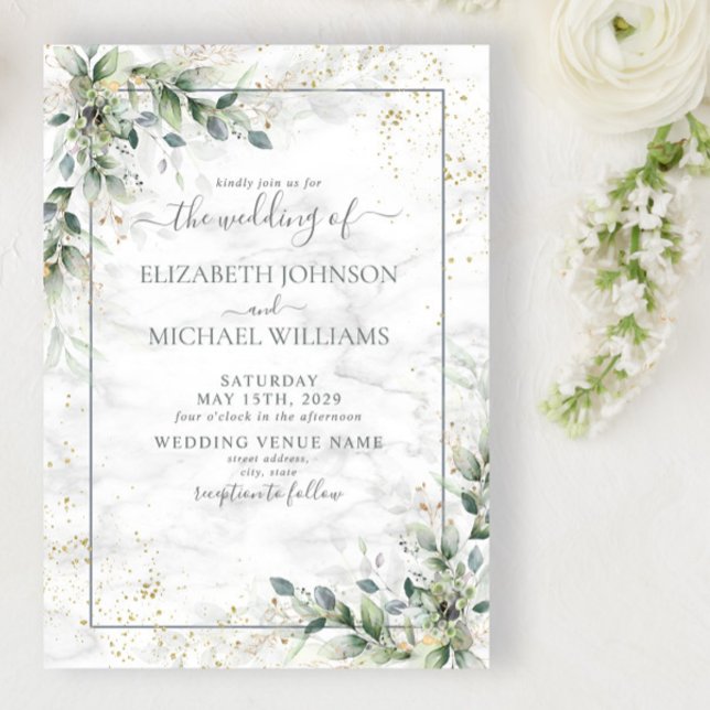 Invitación Dusty Eucalyptus Boda Botánico de Verdor de Oro (Subido por el creador)