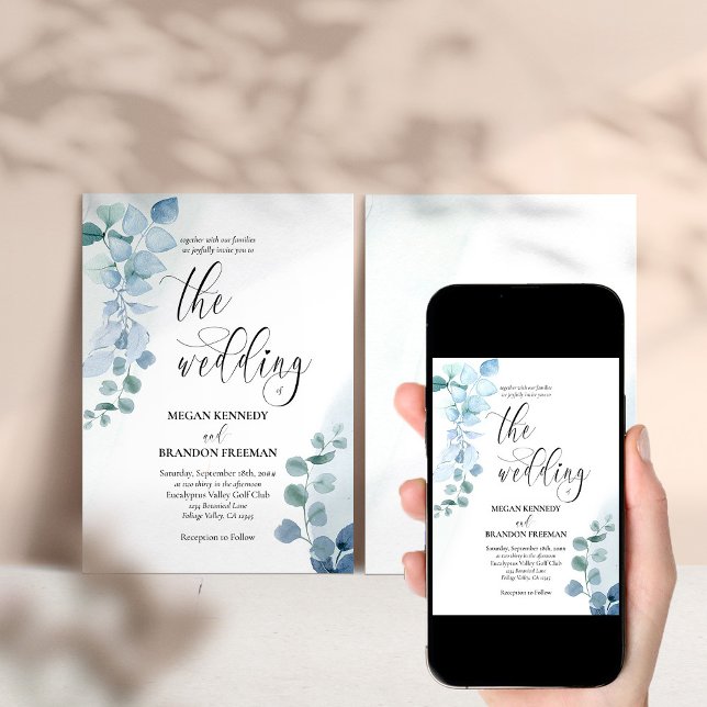 Invitación Dusty Eucalyptus Elegante Boda de Verdor (Subido por el creador)