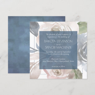 Invitación Dusty Floral   Boda Smoky Blue Pastel Bouquet
