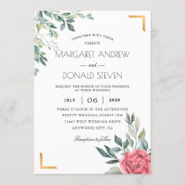 Invitación Dusty Floral con boda de marco geométrico dorado