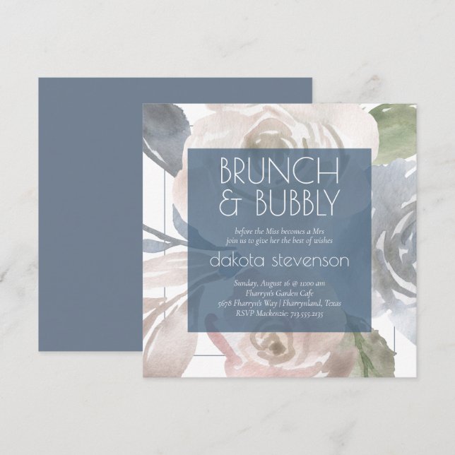 Invitación Dusty Floral | Ducha de brunch humeante para pasto (Anverso / Reverso)