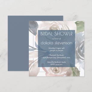 Invitación Dusty Floral   Ducha nupcial azul pastel humeante