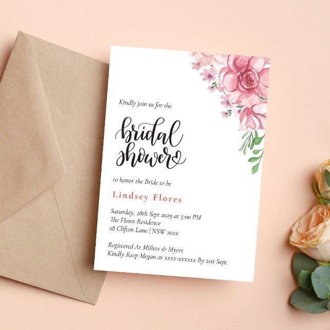 Invitación Dusty Floral Elegante Ducha Mínima De Novias (Subido por el creador)