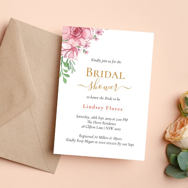 Invitación Dusty Floral Elegante Ducha Mínima De Novias De Or (Subido por el creador)