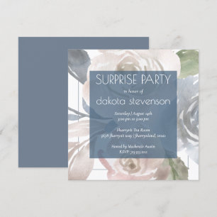 Invitación Dusty Floral   Fiesta sorpresa de crema azul humea