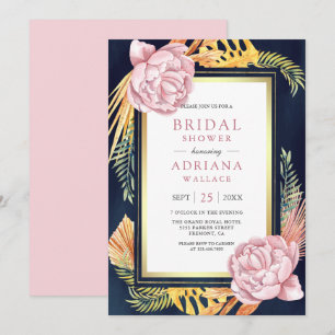 Invitación Dusty Floral rosa Boho Palm Nave Ducha de novias
