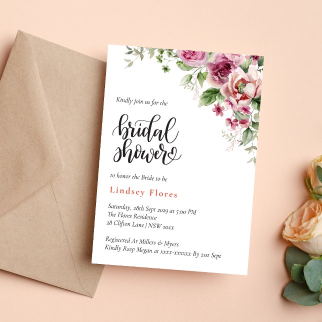 Invitación Dusty Floral Rubor Pink Greenery Bridal Shower (Subido por el creador)