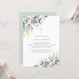 Invitación Dusty Florals suave vegetaciónInvitación al bautis