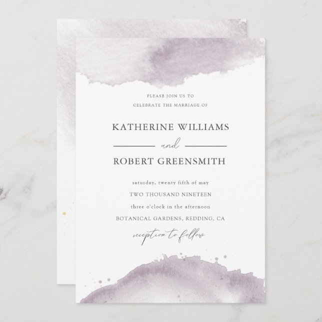 Invitación Dusty Gold Elegant Mauve Wedting (Anverso / Reverso)