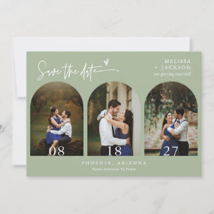Invitación Dusty Green Boho Arch Photo QR Code Save the Date