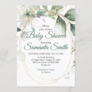 Invitación Dusty Green Eucalyptus Greenery Baby Shower