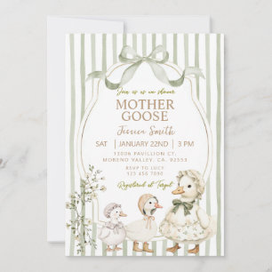 Invitación Dusty Green Mother Goose y Ansarada Fiesta de Bebé