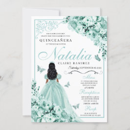 Invitación Dusty Green Rosas Princess Vestido Quinceanera