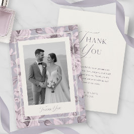 Invitación Dusty Lavender Floral Wedding Photo Thank You Card