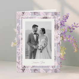 Invitación Dusty Lavender Floral Wedding Photo Thank You Card