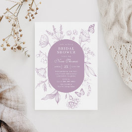 Invitación Dusty Lavender Line Art Floral Brillante