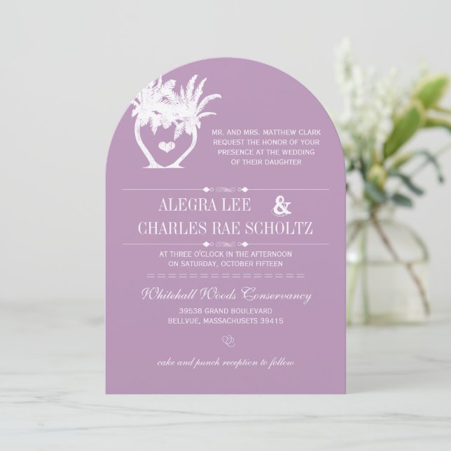 Invitación Dusty Lavender Purple Beach Destination Wedding (Anverso de pie)
