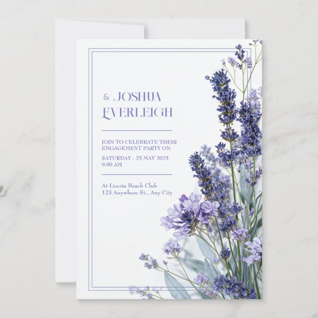 Invitación Dusty Lavender Teal Sketch Floral Frame Wedding (Anverso)