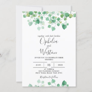 Invitación Dusty Leaf Greenery Boda moderno