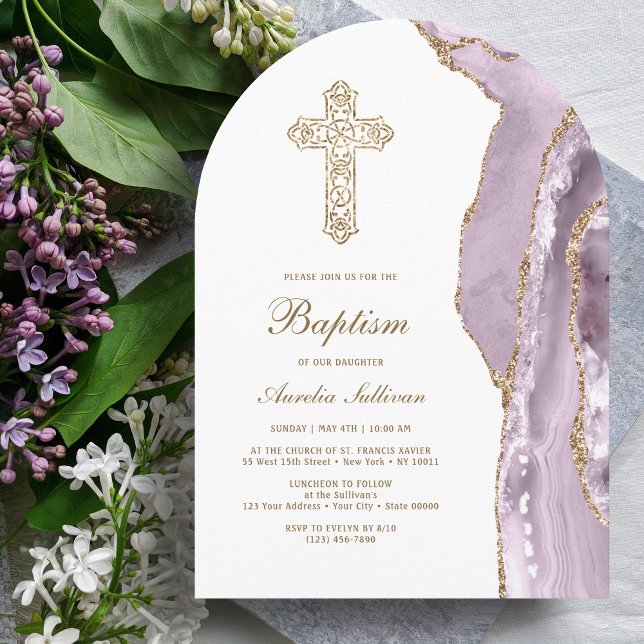 Invitación Dusty Lilac Agate Baptism (Subido por el creador)