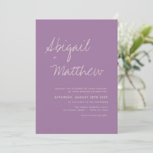 Invitación Dusty Lilac Boda de escritura a mano Minimalista p