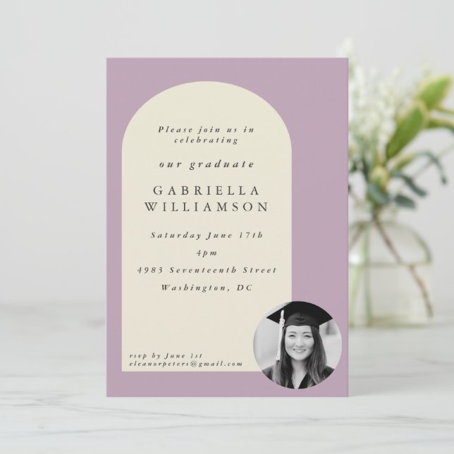 Invitación Dusty Lilac Bold Shapes Photo Graduation Party (Anverso de pie)