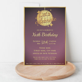 Invitación Dusty lilac oro disco fiesta de cumpleaños
