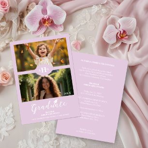 Invitación Dusty Lilac Then & Now Timeline Graduate 2-Photo
